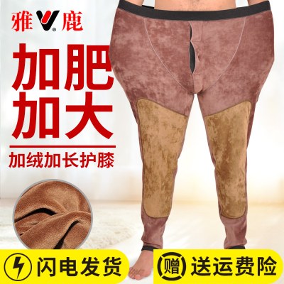 雅鹿加肥加大男士保暖裤加绒加厚秋裤特大码高腰胖子冬季肥佬绒裤