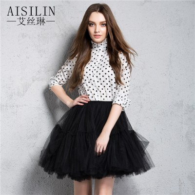 原创黑色显瘦半身裙网纱白色蓬蓬裙短裙纱裙高腰赫本百搭复古