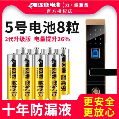 双鹿碱性5号LR6电子锁 专用电池1.5v指纹锁防盗门智能门锁密码锁儿童玩具遥控器五号8粒AA不漏液干电池批发