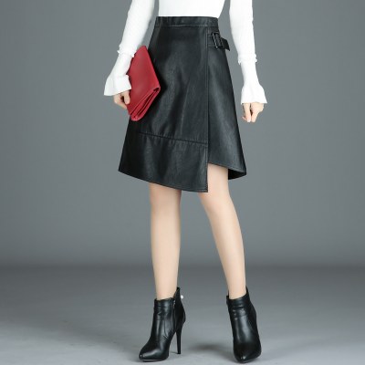 皮裙半身裙女短裙2022春秋新款高腰不规则a字裙包臀裙春秋pu皮裙