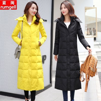 2021新款加长款羽绒服女过膝加厚超长大码外套时尚修身白鸭绒冬装