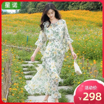 雪纺碎花连衣裙 2022春夏新款裙子高级感仙女超仙气森系长裙脚踝