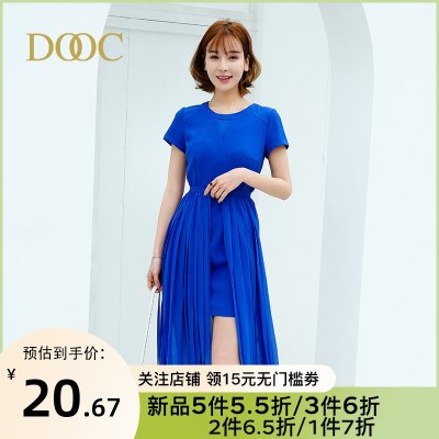 DOOC女装夏季新品圆领短袖两件套修身连衣裙气质甜美裙