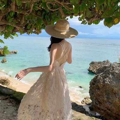 巴厘岛沙滩裙超仙露背性感收腰吊带长款仙女裙气质海边度假连衣裙