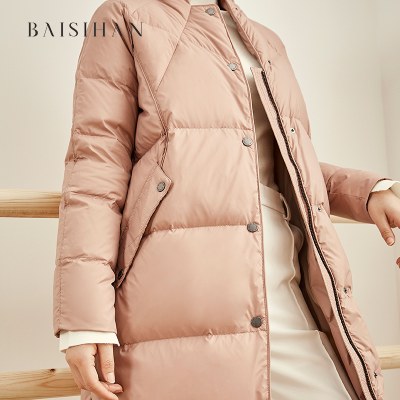 百思寒新款95白鹅绒羽绒服女立领加厚高端鹅绒服女大牌冬中长款