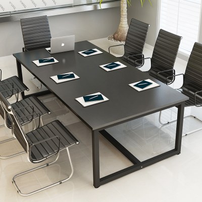 小型简易黑色会议桌长桌长方形简约现代4人6人-10人2米大办公桌子