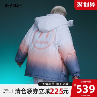 BEASTER小恶魔鬼脸羽绒服渐变冬保暖潮连帽宽松外套国潮时尚休闲