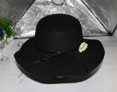 秋冬季女士 礼帽韩版高贵流行时尚羊毛呢毡帽子潮盆帽珍珠毛呢帽